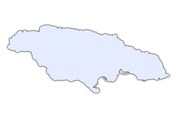 Jamaica light blue map with shadow