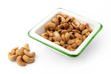 Cashew nuts in a square plate