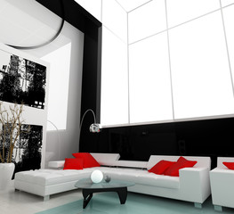 Interior of a modern white drawing room