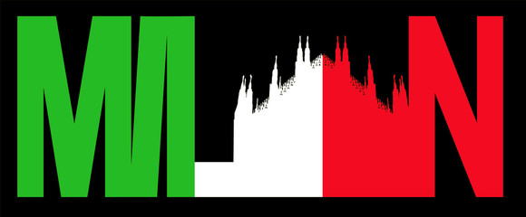 Milan text with Duomo and Italian flag