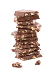stack of broken chocolate isolated