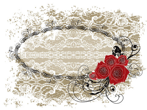 lace oval frame valentine red roses and swirls