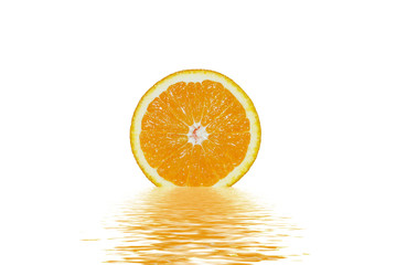 The reflection of orange on the white background