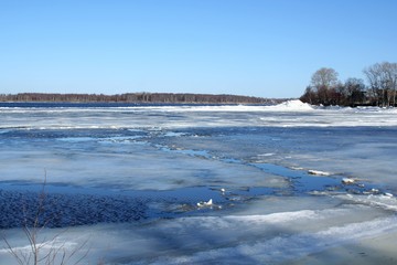 Drifting Ice on river volga