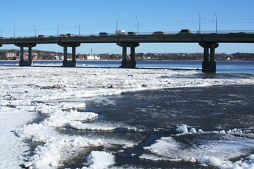 Spring.  Drifting Ice on river Volga. © elen_studio