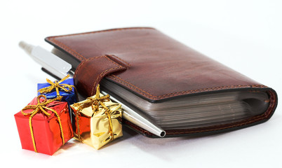 business cards, pen and gifts