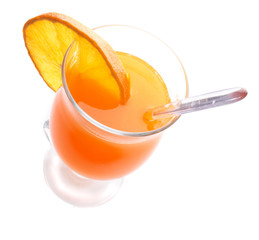 fresh orange drink on the white background