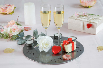 Valentine heart and white rose.