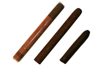 The Cuban cigar and a stub it is isolated on a white background
