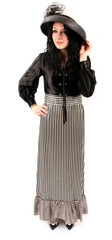 woman 50's fifties fashionable black stripped skirt