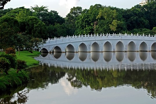 stone bridge and lake in the parks