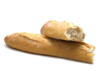 break baguette on white background