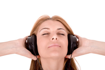 Beautiful young woman enjoy in music.