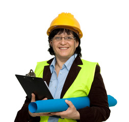 female engineer at work studio isolated