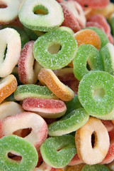 closeup of gummy jelly rings candies