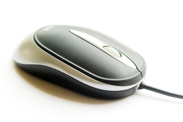 Close up grey computer mouse isolated on white