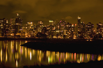Vancouver, British Columbia, Canada at Night with Reflections