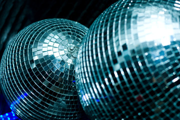 discoballs in night club, low DOF, special toned