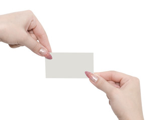 Fototapeta premium hands and business card isolated on a white background