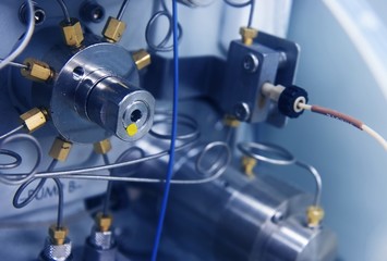Close-up of an HPLC instrument pump 