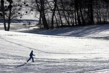 winter in the countryside  in denmark,people enjoying snow