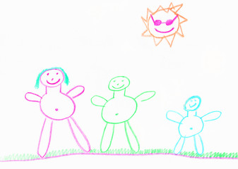 stick people crayon drawing of a family