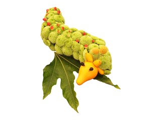 A Caterpillar Made From Plants and Leaves.