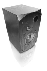 Obraz premium black speaker isolated on white with reflection