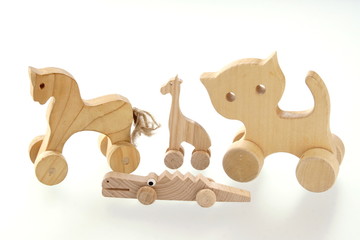 Wooden toys isolated on white background