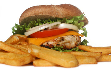 Chicken Burger and French Fries