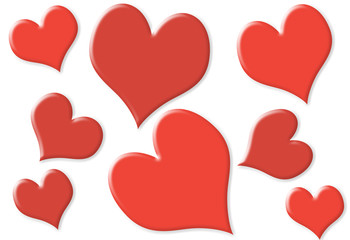 Random small and big hearts with 2 colors isolated on white