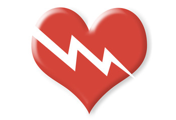Two dimension broken red heart isolated on white