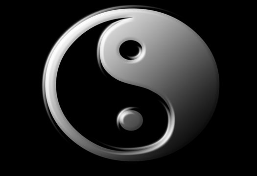 Ying Yang sign with greyscale on balck background