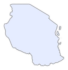 Tanzania light blue map with shadow