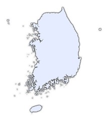 South Korea light blue map with shadow
