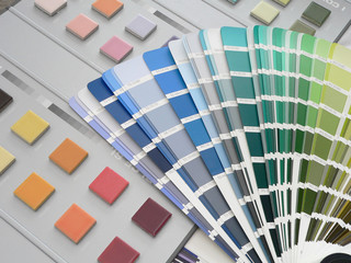 Color swatches and tile samples for design and interior decoration