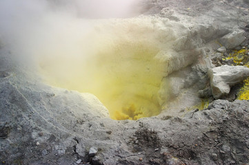 Sulfur fumarole in active volcanic crater