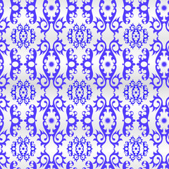 Seamless blue ornament vector pattern on white