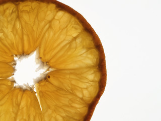 Baclklit orange slice isolated on white