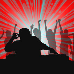 Disc jockey against red