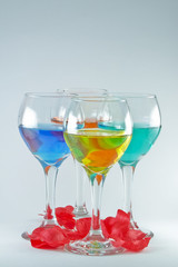 Wine Glasses with Color and Rose Pedals