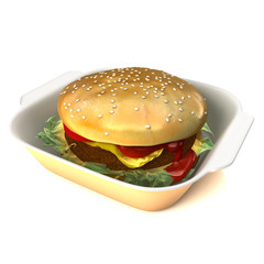 Hamburger 3D illustration on a white background. 