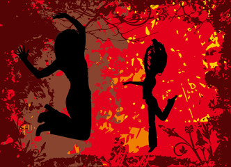 filles sautant de joie