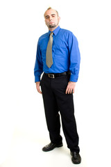 Young businessman with alternative hairstyle, standing.