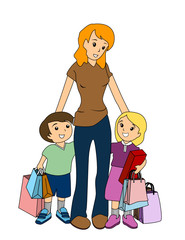 Mother and Children Shopping