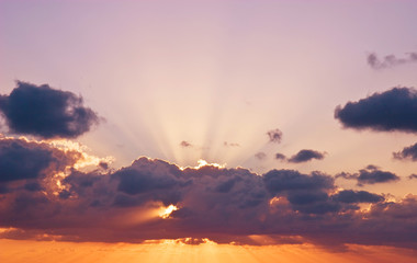 Violet and orange sunset over Pacific Ocean