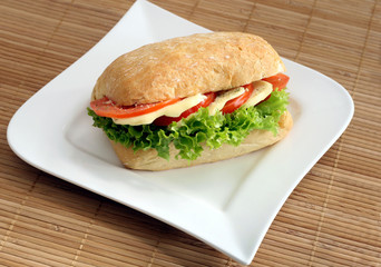 Ciabatta sandwich with mozzarella and tomatoes