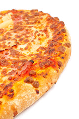 Italian pizza with soft shadow on white background. Shallow DOF