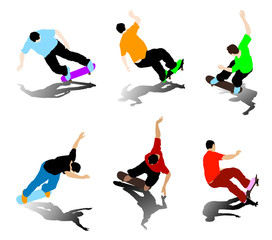 colored silhouettes of a skateboarder in action