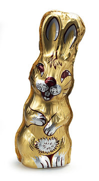 lapin en chocolat emball&eacute; papier or